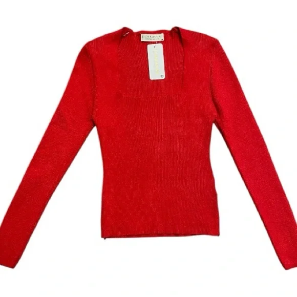Red Square Neck Ribbed Sweater NWT - Picture 5 of 10